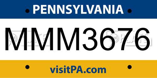 MMM3676 Pennsylvania License Plate