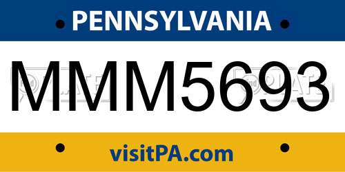MMM5693 Pennsylvania License Plate