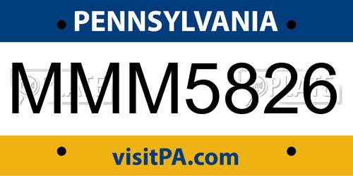 MMM5826 Pennsylvania License Plate