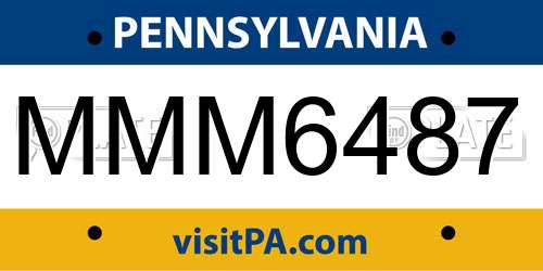 MMM6487 Pennsylvania License Plate