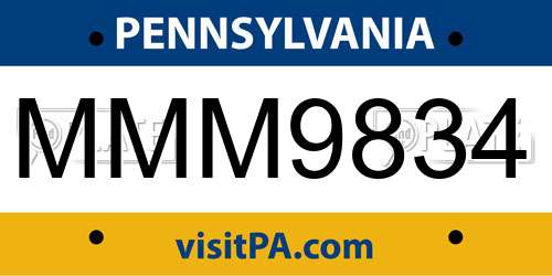 MMM9834 Pennsylvania License Plate