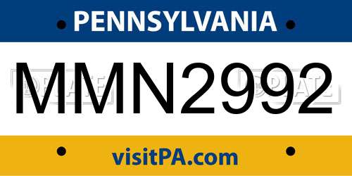 MMN2992 Pennsylvania License Plate