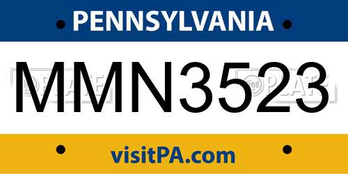 MMN3523 Pennsylvania License Plate
