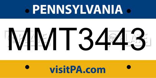 MMT3443 Pennsylvania License Plate