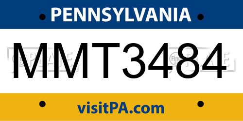 MMT3484 Pennsylvania License Plate