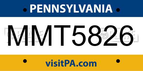 MMT5826 Pennsylvania License Plate