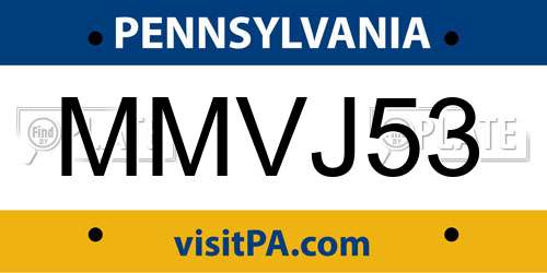 MMVJ53 Pennsylvania License Plate