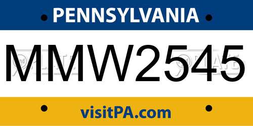 MMW2545 Pennsylvania License Plate