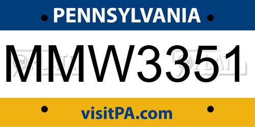 MMW3351 Pennsylvania License Plate