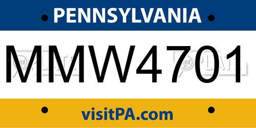 MMW4701 Pennsylvania License Plate