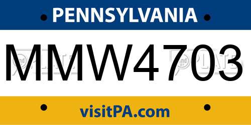 MMW4703 Pennsylvania License Plate