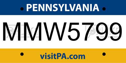 MMW5799 Pennsylvania License Plate