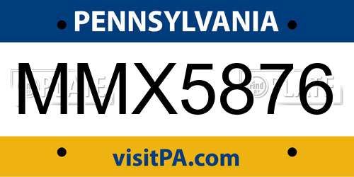 MMX5876 Pennsylvania License Plate