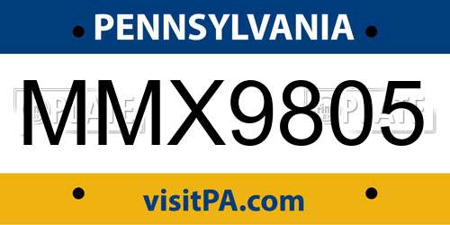 MMX9805 Pennsylvania License Plate