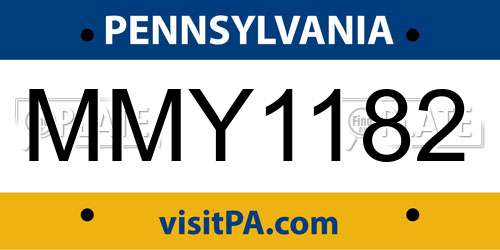 MMY1182 Pennsylvania License Plate