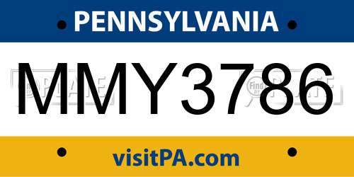 MMY3786 Pennsylvania License Plate