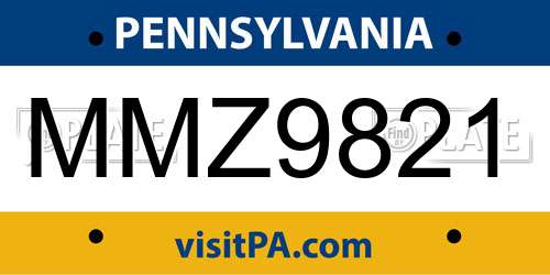 MMZ9821 Pennsylvania License Plate