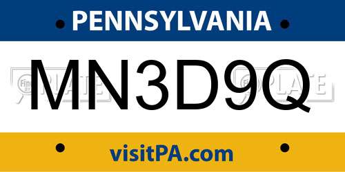 MN3D9Q Pennsylvania License Plate