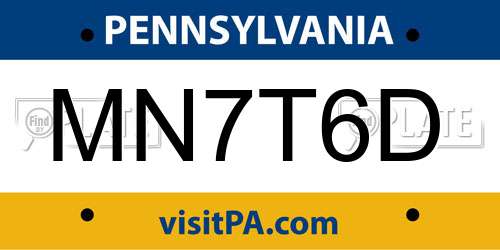 MN7T6D Pennsylvania License Plate