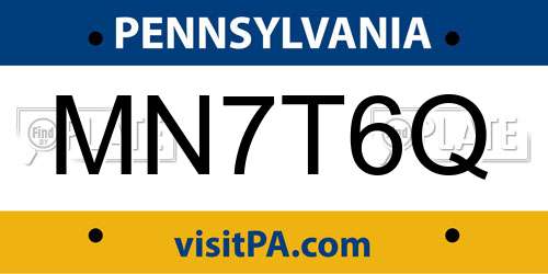 MN7T6Q Pennsylvania License Plate