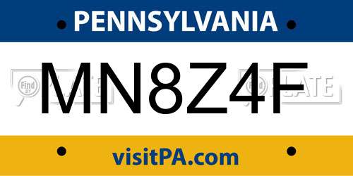MN8Z4F Pennsylvania License Plate