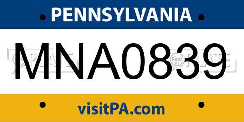 MNA0839 Pennsylvania License Plate