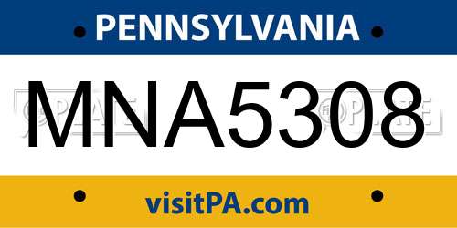 MNA5308 Pennsylvania License Plate