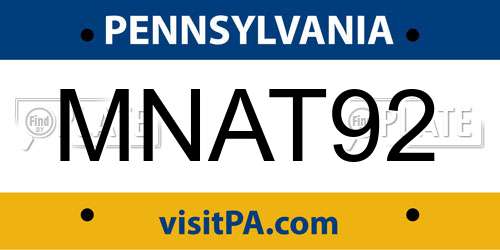 MNAT92 Pennsylvania License Plate