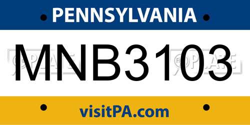 MNB3103 Pennsylvania License Plate