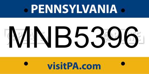 MNB5396 Pennsylvania License Plate