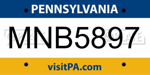 MNB5897 Pennsylvania License Plate