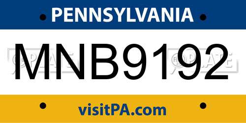 MNB9192 Pennsylvania License Plate