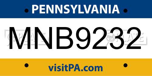 MNB9232 Pennsylvania License Plate