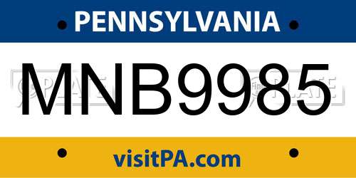MNB9985 Pennsylvania License Plate