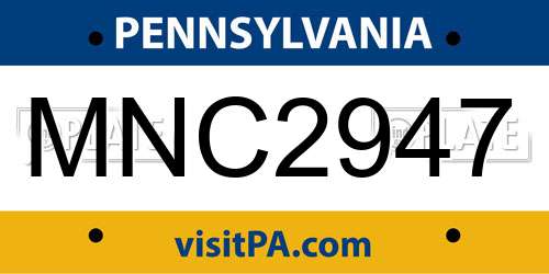 MNC2947 Pennsylvania License Plate