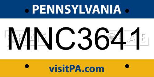 MNC3641 Pennsylvania License Plate