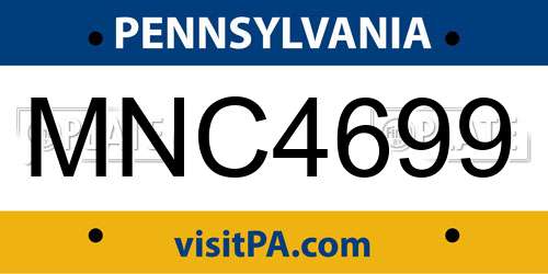 MNC4699 Pennsylvania License Plate
