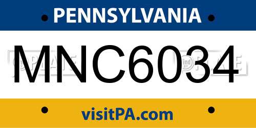 MNC6034 Pennsylvania License Plate