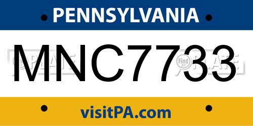 MNC7733 Pennsylvania License Plate
