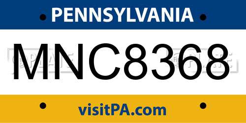 MNC8368 Pennsylvania License Plate
