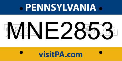 MNE2853 Pennsylvania License Plate