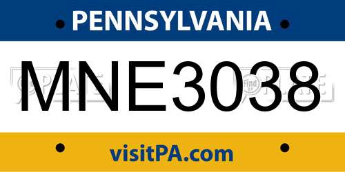 MNE3038 Pennsylvania License Plate