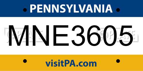 MNE3605 Pennsylvania License Plate