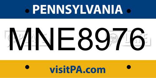 MNE8976 Pennsylvania License Plate