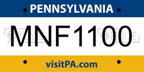 MNF1100 Pennsylvania License Plate
