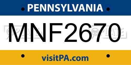 MNF2670 Pennsylvania License Plate