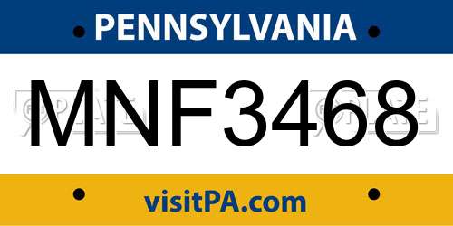 MNF3468 Pennsylvania License Plate