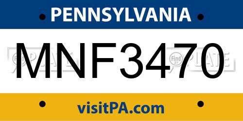 MNF3470 Pennsylvania License Plate