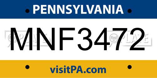 MNF3472 Pennsylvania License Plate