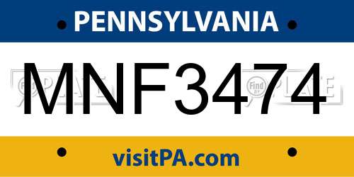MNF3474 Pennsylvania License Plate